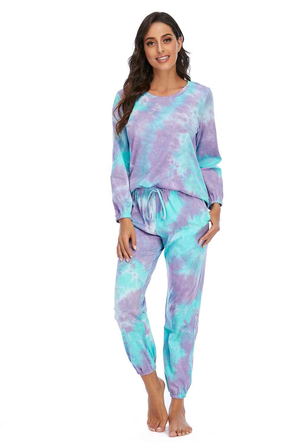 Tie-Dye Top and Drawstring Pants Lounge Set - Guy Christopher 