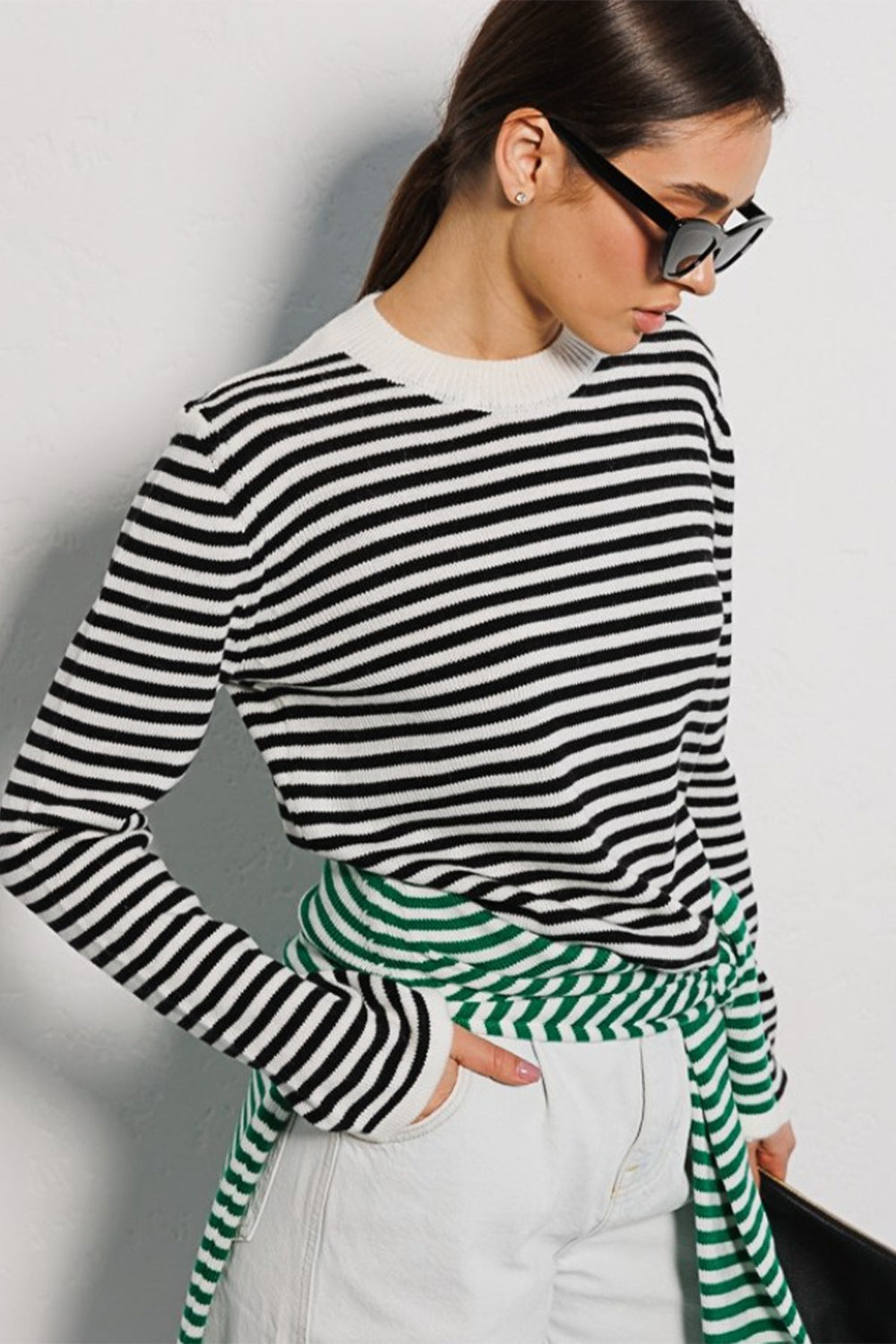 Striped Round Neck Long Sleeve Sweater - Guy Christopher 