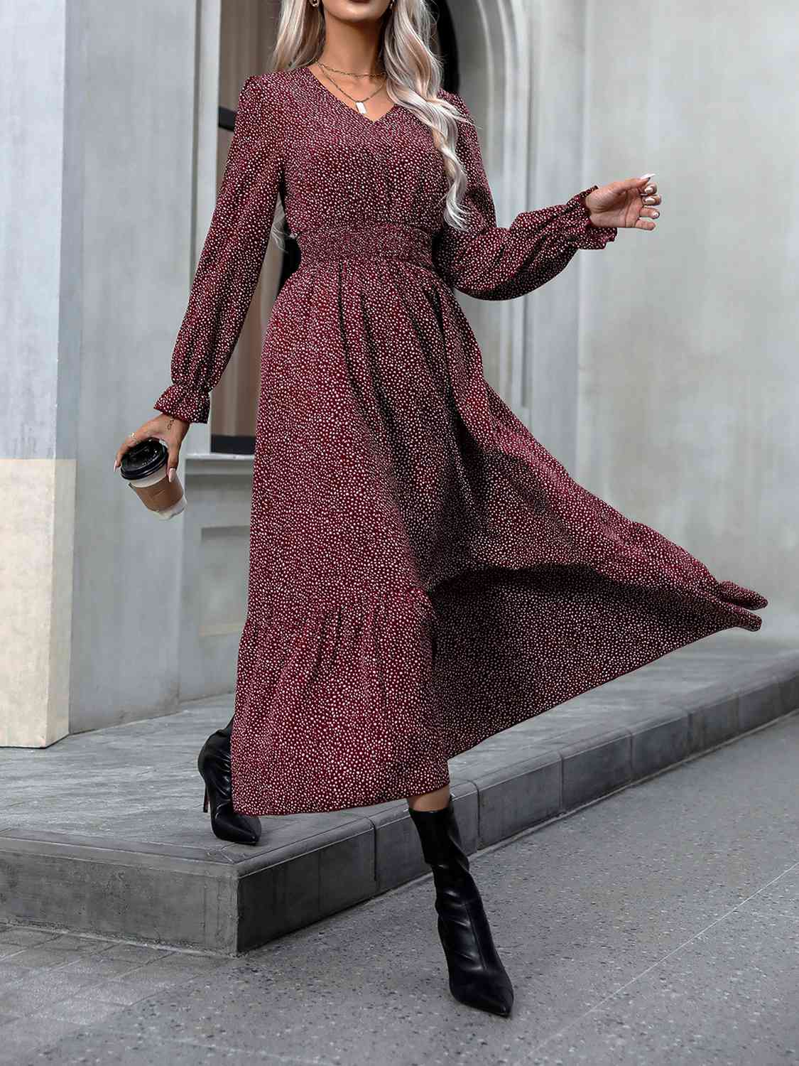 V-Neck Flounce Sleeve Dress - Guy Christopher 