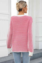 Striped Round Neck Long Sleeve Knit Top - Guy Christopher 