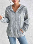 Zip Up Drawstring Long Sleeve Hoodie with Pockets - Guy Christopher 
