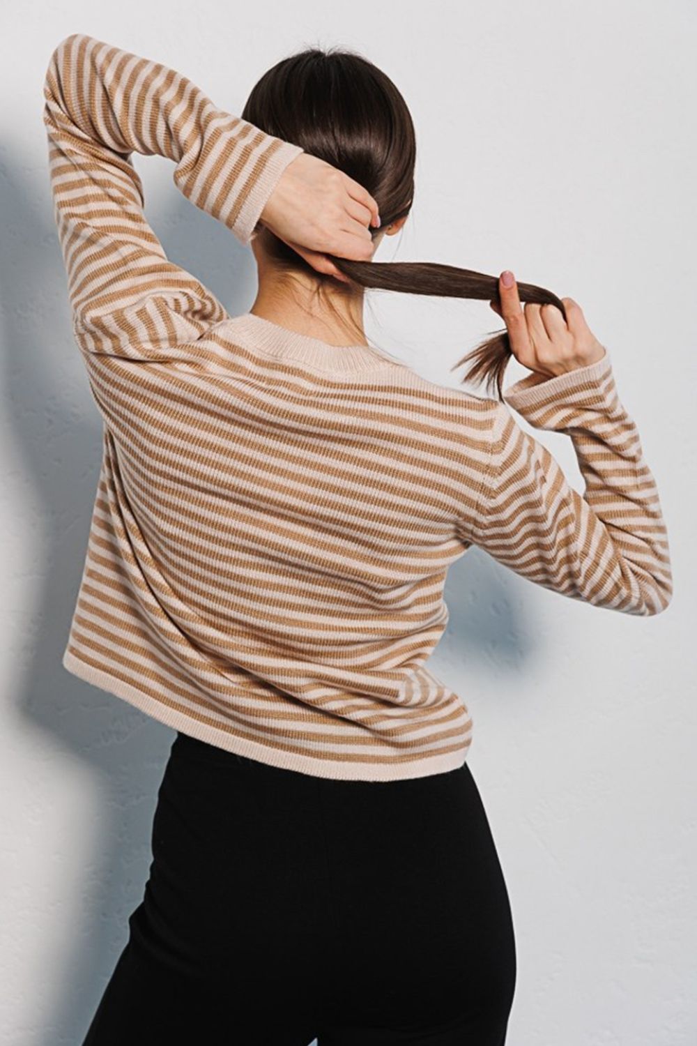 Striped Round Neck Long Sleeve Sweater - Guy Christopher 