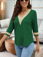 V-Neck Eyelet Blouse - Guy Christopher 