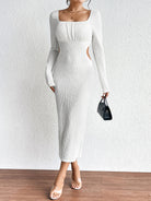 Square Neck Cutout Long Sleeve Dress - Guy Christopher 