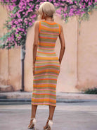 Striped Round Neck Sleeveless Midi Cover Up Dress - Guy Christopher 