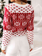 Snowflake Round Neck Long Sleeve Sweater - Guy Christopher 