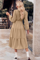 Collared Neck Long Sleeve Midi Dress - Guy Christopher 