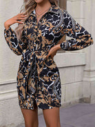 Tie Front Printed Collared Neck Shirt Dress - Guy Christopher 