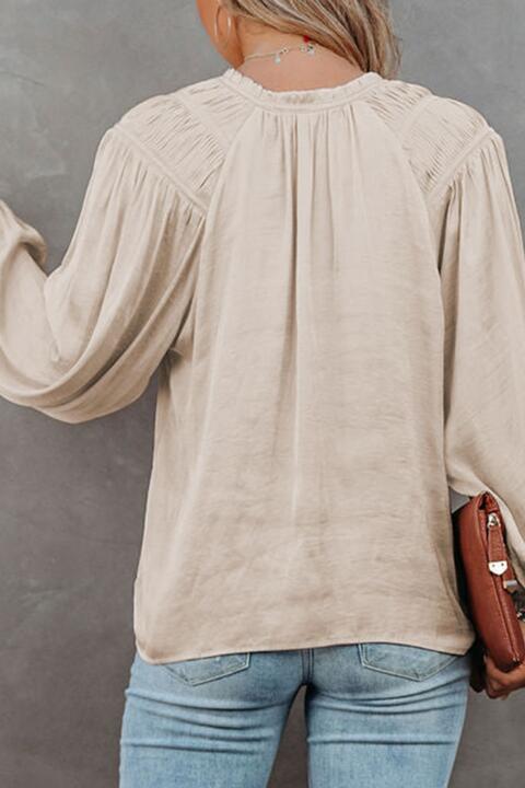 Tie Neck Long Sleeve Blouse - Guy Christopher 