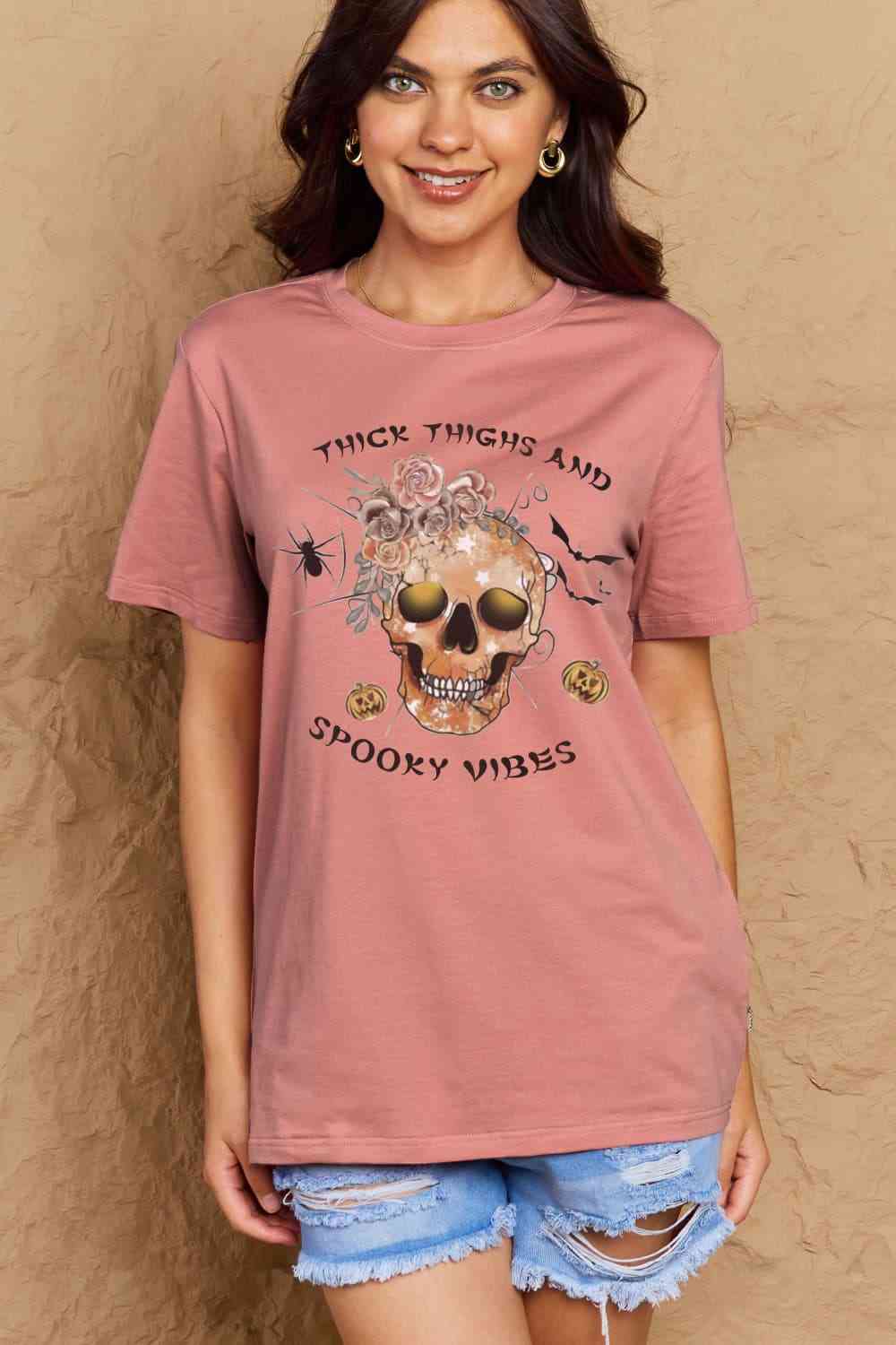 Simply Love Full Size THICK THIGHS AND SPOOKY VIBES Graphic Cotton T-Shirt - Guy Christopher 