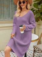 V-Neck Long Sleeve Sweater Dress - Guy Christopher 