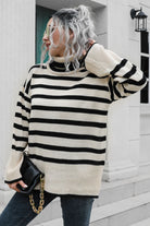 Striped Turtleneck Drop Shoulder Sweater - Guy Christopher 