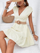 Tie Back V-Neck Ruffle Hem Dress - Guy Christopher 