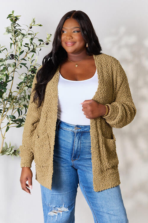 Zenana Falling For You Full Size Open Front Cardigan with Pockets - Guy Christopher 