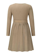 Surplice Neck Tie Front Pleated Sweater Dress - Guy Christopher 