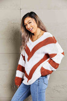 Woven Right Chevron Cable-Knit V-Neck Tunic Sweater - Guy Christopher 