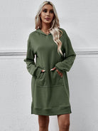 Slit Long Sleeve Hooded Dress with Pocket - Guy Christopher 