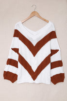 Woven Right Chevron Cable-Knit V-Neck Tunic Sweater - Guy Christopher 