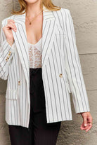 Striped Lapel Collar Long Sleeve Blazer - Guy Christopher 