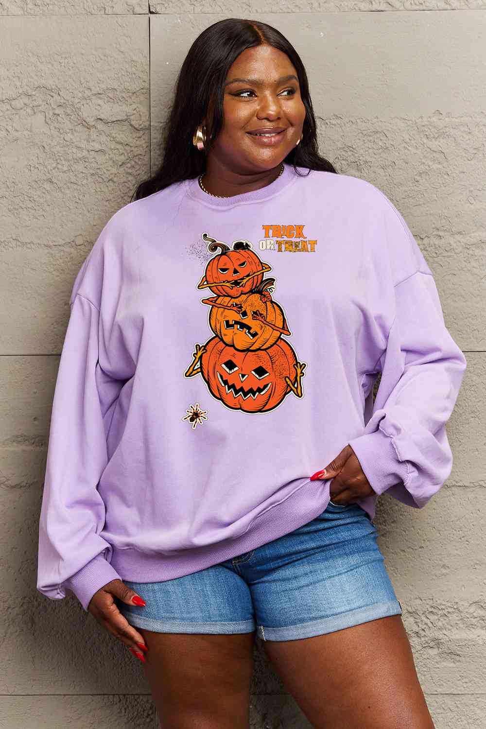 Simply Love Full Size TRICK OR TREAT Graphic Sweatshirt - Guy Christopher 