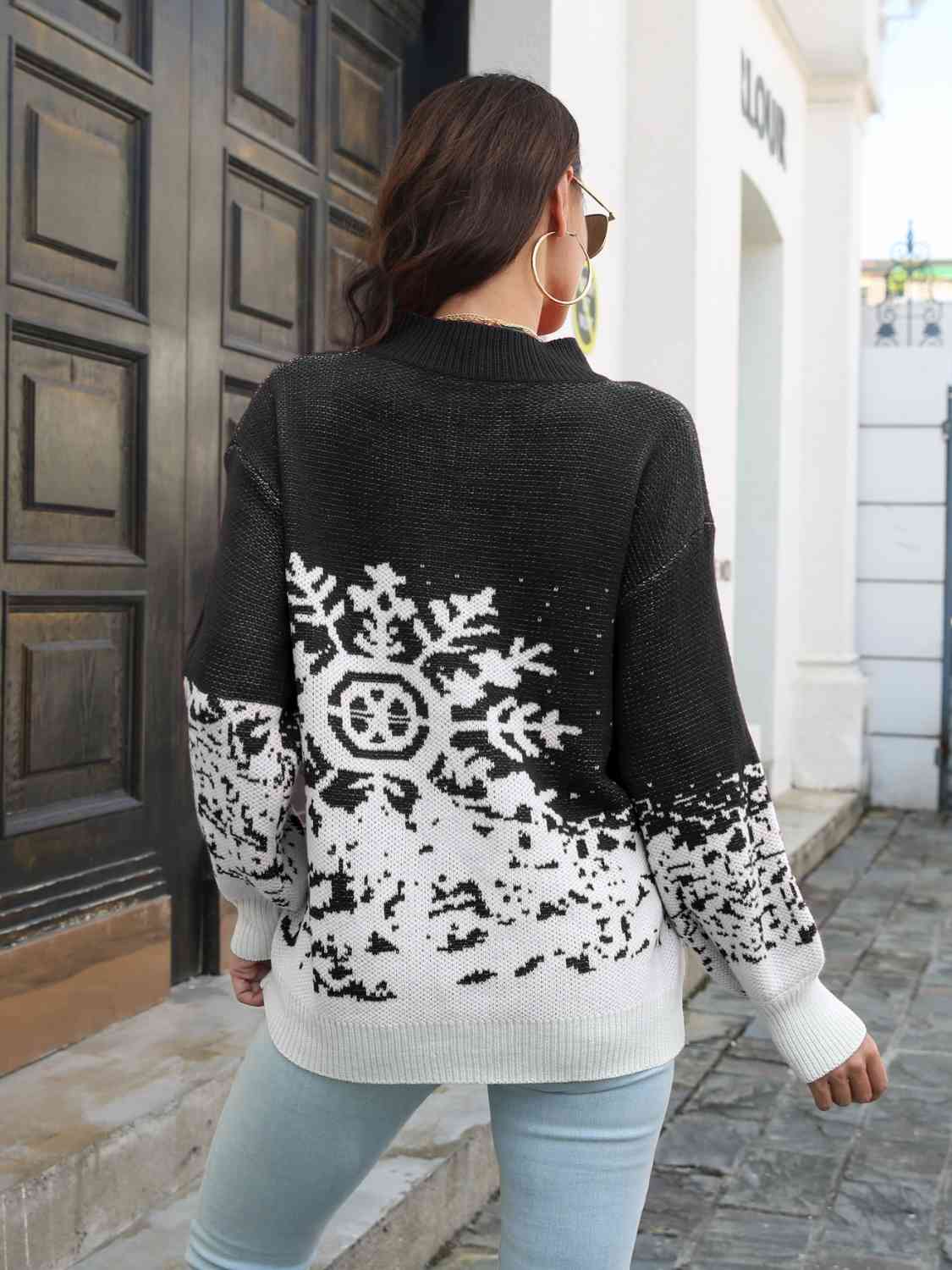 Snowflake Pattern Mock Neck Sweater - Guy Christopher 