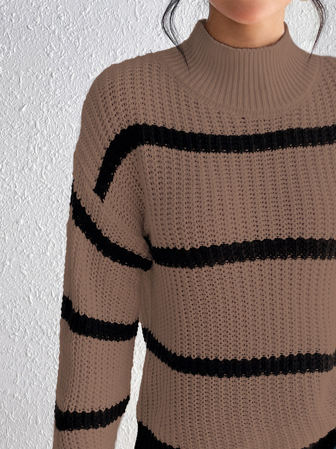 Striped Mock Neck Sweater - Guy Christopher 