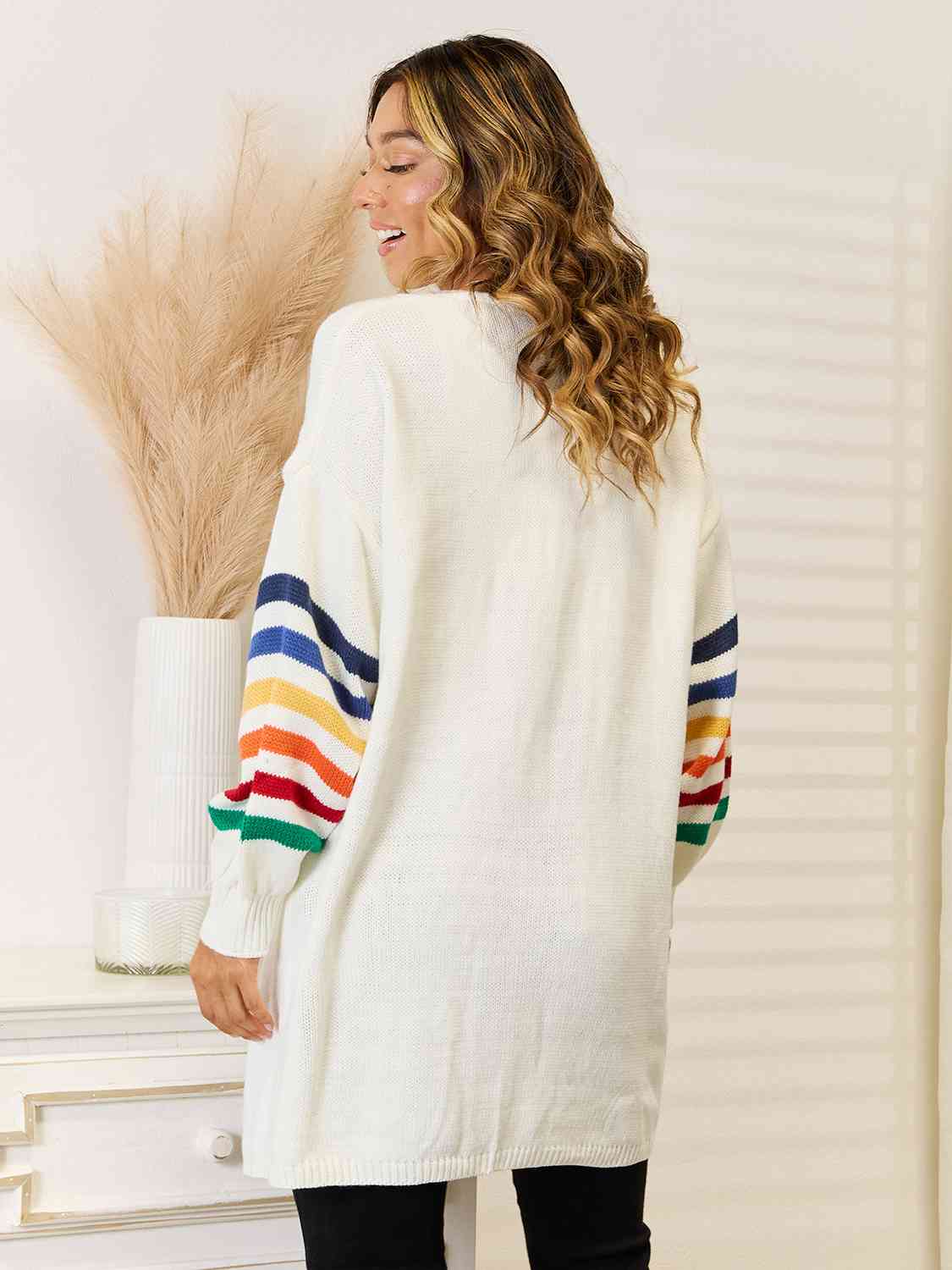 Striped Open Front Dropped Shoulder Cardigan - Guy Christopher 