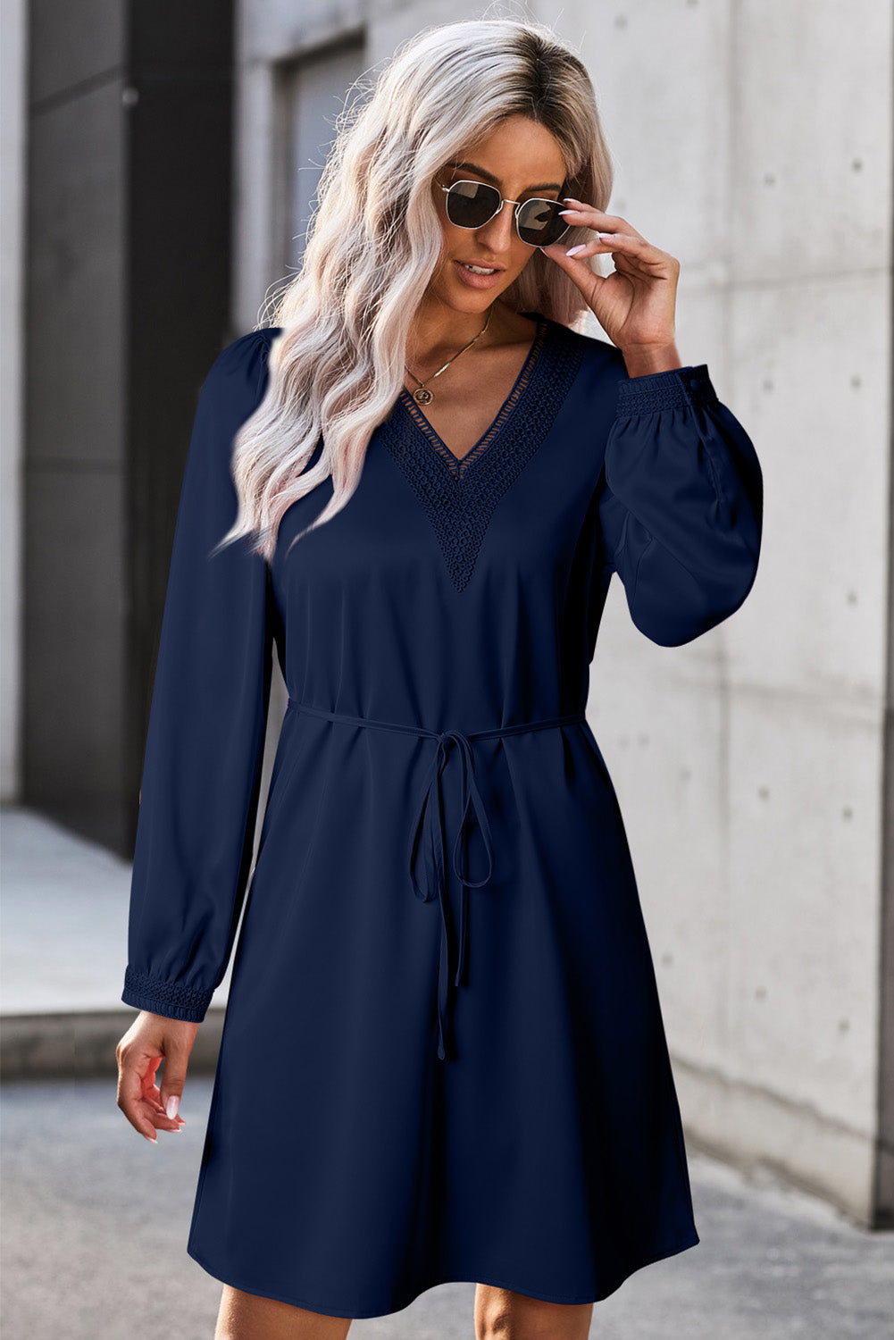 V-Neck Long Sleeve Mini Dress - Guy Christopher 