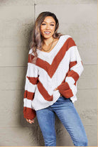 Woven Right Chevron Cable-Knit V-Neck Tunic Sweater - Guy Christopher 