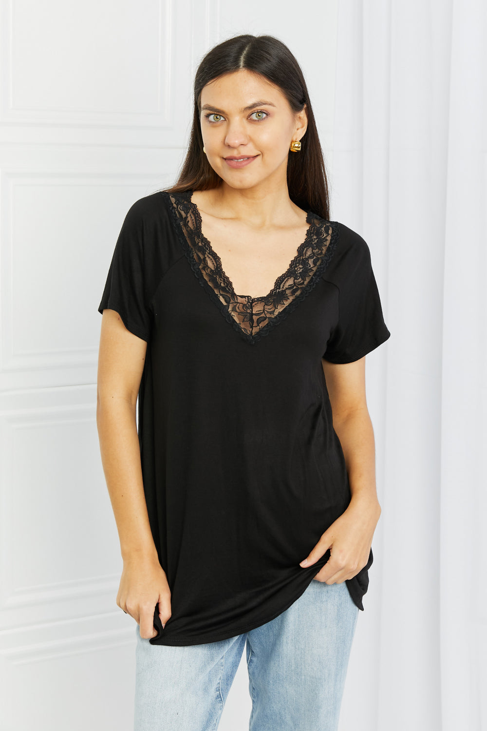 Celeste You Grow Girl Full Size Floral V-Neck Top in Black - Guy Christopher 