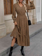 V-Neck Flounce Sleeve Ruffle Hem Dress - Guy Christopher 