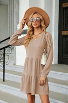 V-Neck Long Sleeve Mini Dress - Guy Christopher 