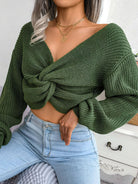 Twisted Front Long Sleeve Cropped Sweater - Guy Christopher 