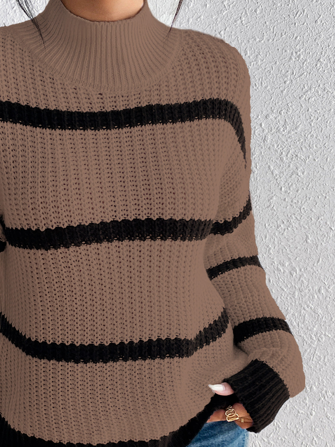 Striped Mock Neck Sweater - Guy Christopher 