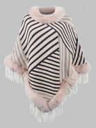 Striped Fringe Hem Poncho - Guy Christopher 