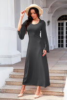 Tie Back Ribbed Round Neck Long Sleeve Dress - Guy Christopher 