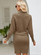 Turtle Neck Long Sleeve Ribbed Sweater Dress - Guy Christopher 