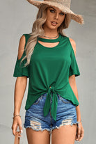 Tied Cutout Cold-Shoulder Top - Guy Christopher 