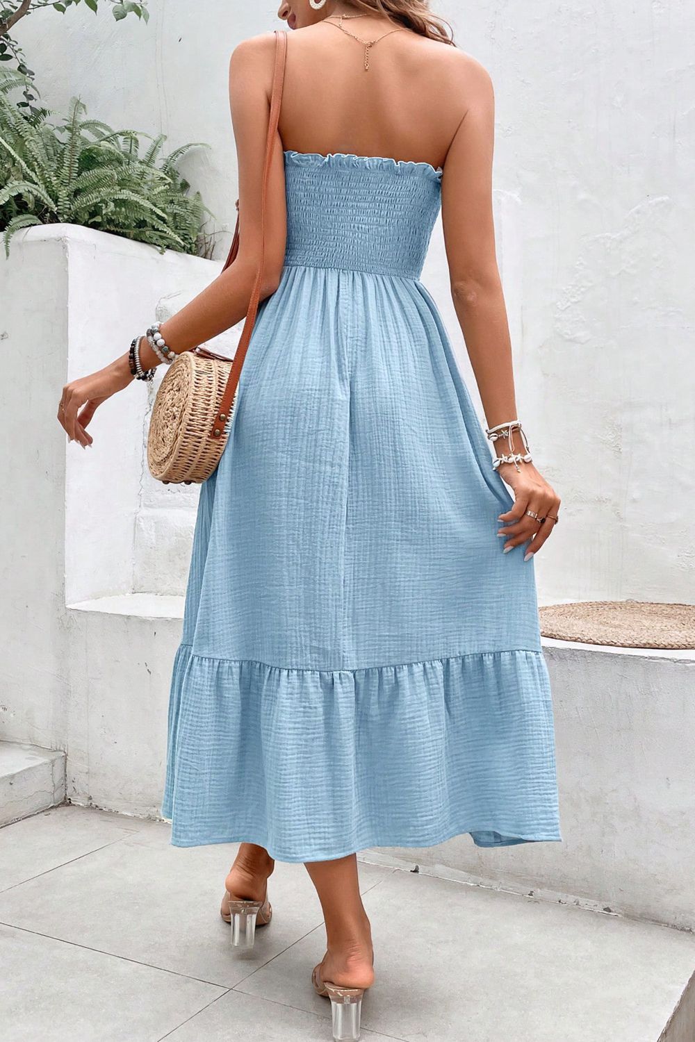 Sweetheart Neck Buttoned Sleeveless Midi Dress - Guy Christopher 