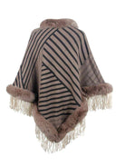 Striped Fringe Hem Poncho - Guy Christopher 