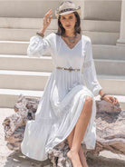 Tie Neck Balloon Sleeve Midi Dress - Guy Christopher 