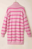 Striped Quarter-Zip Collared Sweater Dress - Guy Christopher 