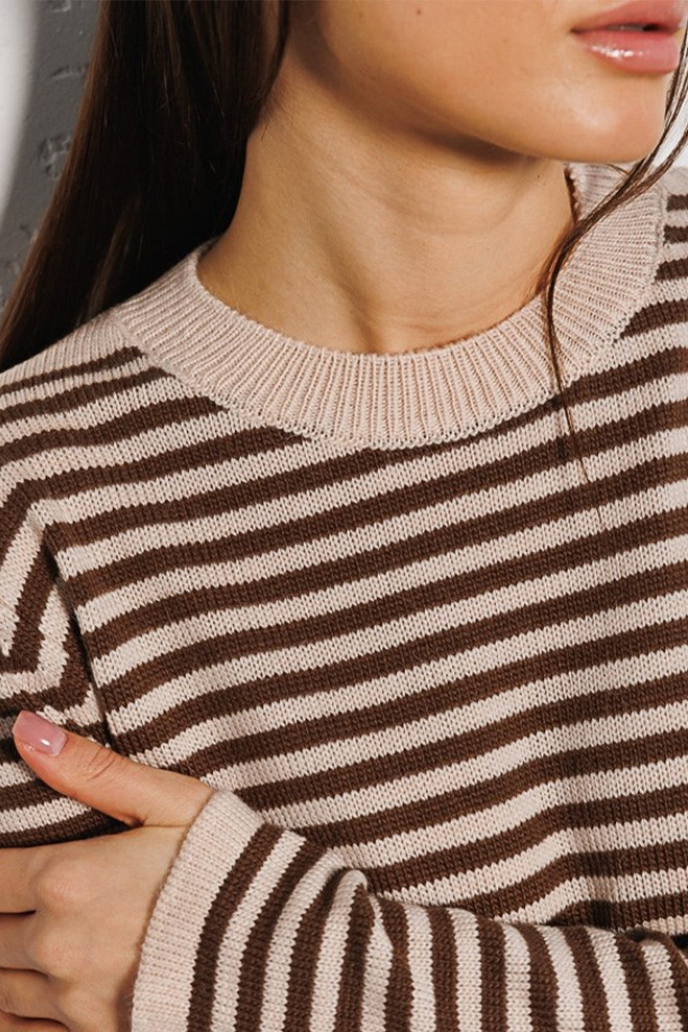 Striped Round Neck Long Sleeve Sweater - Guy Christopher 