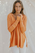 Waffle-Knit Slit Drop Shoulder Top - Guy Christopher 