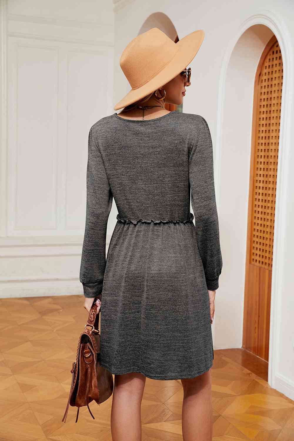 Square Neck Long Sleeve Dress - Guy Christopher 