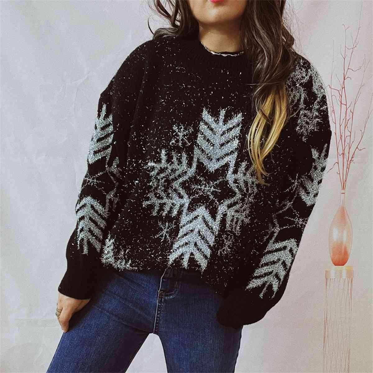 Snowflake Pattern Long Sleeve Sweater - Guy Christopher 