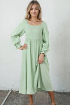 Smocked Flounce Sleeve Square Neck Dress - Guy Christopher 