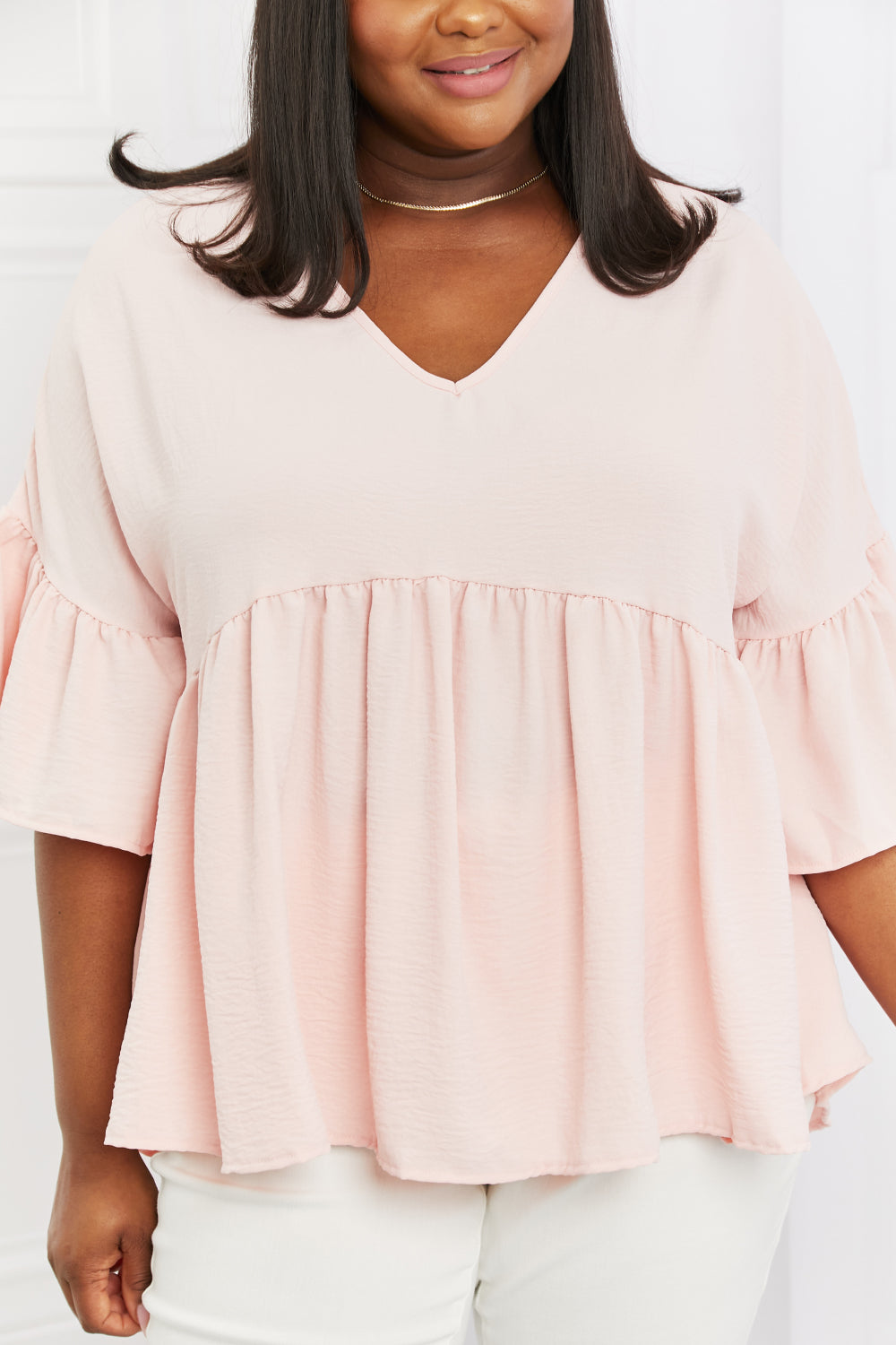 Celeste Look At Me Full Size Flowy Ruffle Sleeve Top in Pink - Guy Christopher 