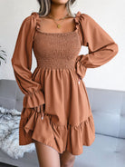 Smocked Flounce Sleeve Square Neck Dress - Guy Christopher 