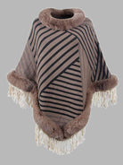 Striped Fringe Hem Poncho - Guy Christopher 